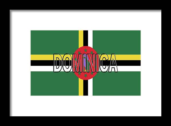 Dominica Framed Print featuring the digital art Flag of Dominica Word by Roy Pedersen