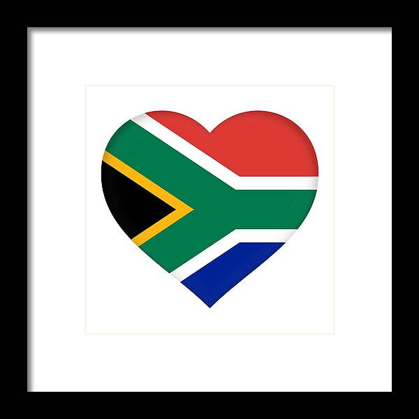 South Africa Framed Print featuring the digital art Flag of South Africa Heart by Roy Pedersen