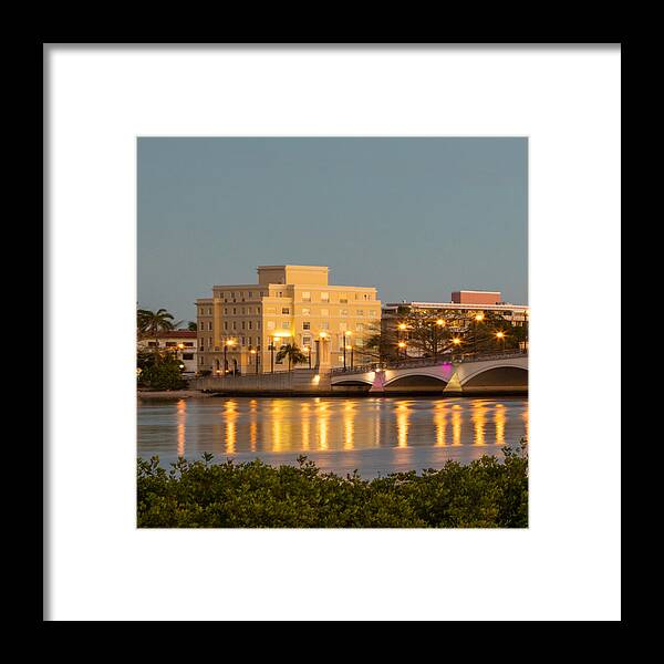 Boats Framed Print featuring the photograph Flagler Bridge in Lights by Debra and Dave Vanderlaan