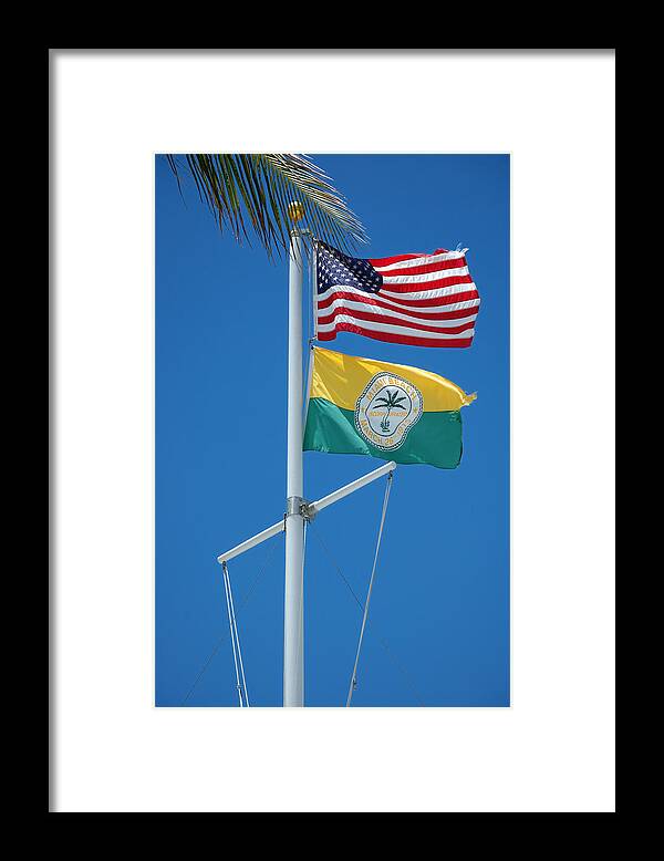Flag Framed Print featuring the photograph Flags at Beach Patrol HQ - Miami by Frank Mari