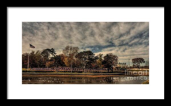 Hdr Framed Print featuring the photograph Flags in Deering Oaks Park by David Bishop