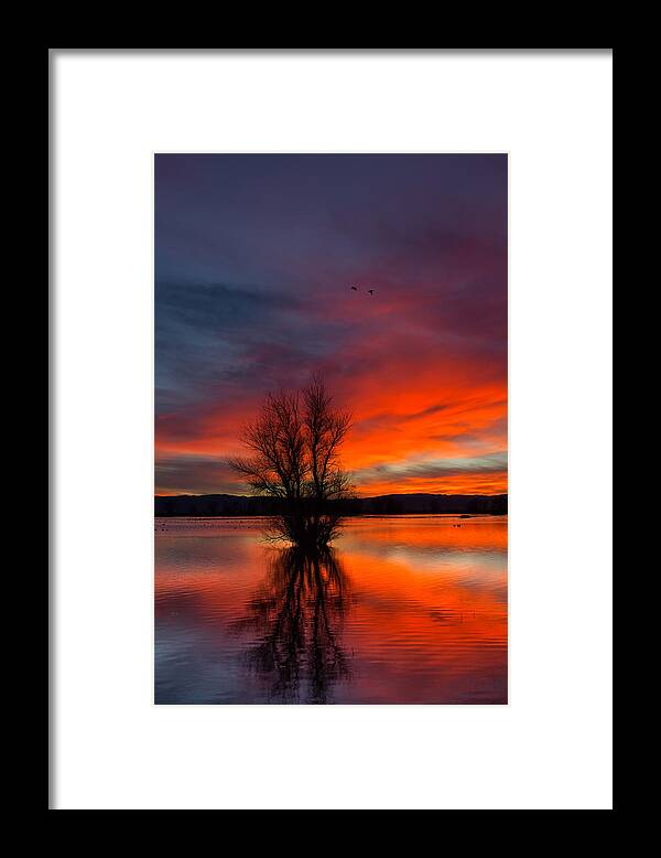 Red Framed Print featuring the photograph Flames on the Water by Kathleen Bishop
