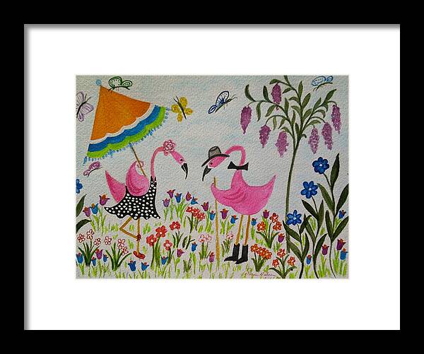 Colorful Flamingos Framed Print featuring the painting Flamingo Fun by Susan Nielsen