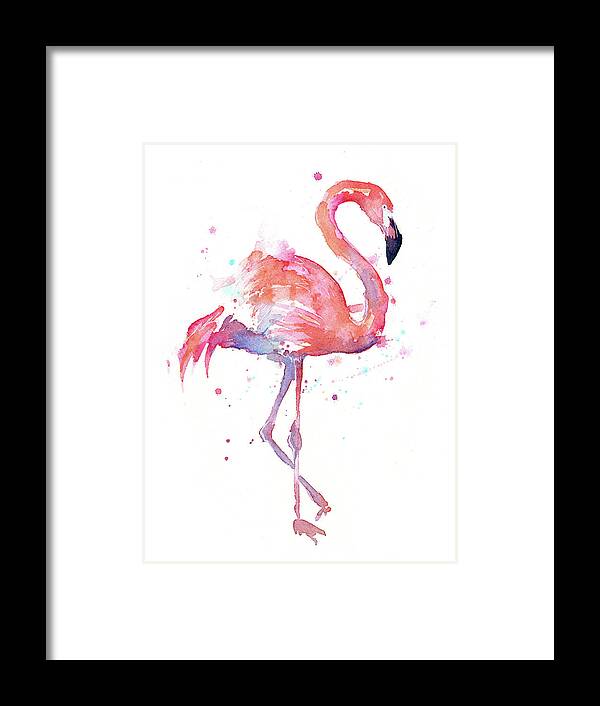 Flamingo Framed Print featuring the painting Flamingo Watercolor Facing Right by Olga Shvartsur