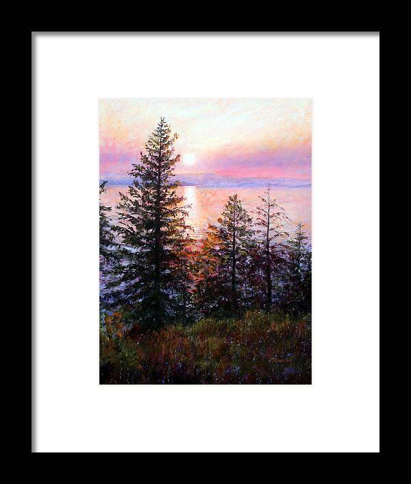 Sunset Framed Print featuring the painting Flathead Lake by Mary Giacomini