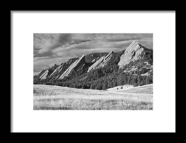 Boulder Photos Framed Print featuring the photograph Flatiron Morning Light Boulder Colorado BW by James BO Insogna