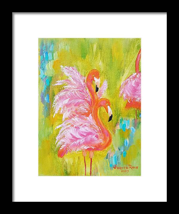 Flamingo Framed Print featuring the painting Flaunting Feathers by Judith Rhue