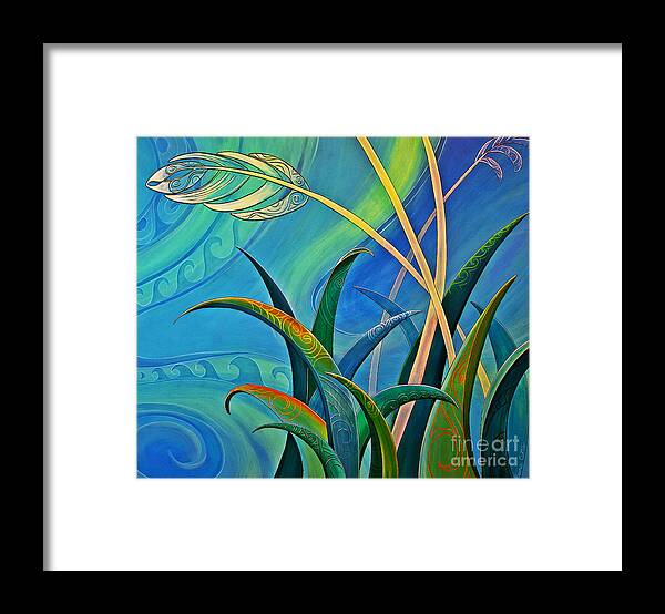 Flax Framed Print featuring the painting Flax Harakeke by Reina Cottier by Reina Cottier