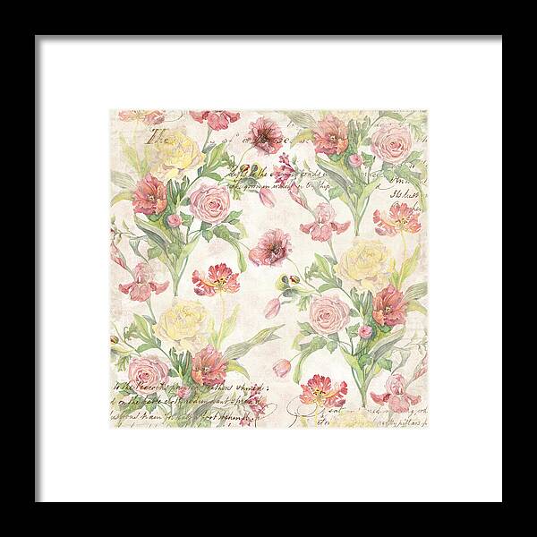 Peony Framed Print featuring the painting Fleurs de Pivoine - Watercolor in a French Vintage Wallpaper Style by Audrey Jeanne Roberts