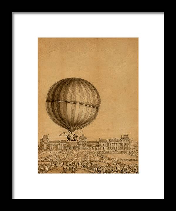 Hot Air Balloon Framed Print featuring the drawing Flight Over Paris by Vintage Pix