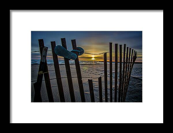 Filp Flops Framed Print featuring the photograph Flip Flops On A Beach At Sun Rise by Sven Brogren