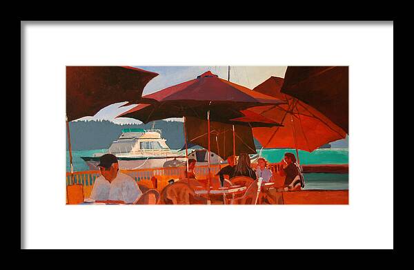 Umbrella Framed Print featuring the painting Floating Restaurant by Robert Bissett