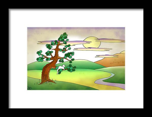 Landscape Framed Print featuring the painting Floating World Cat by Pet Serrano