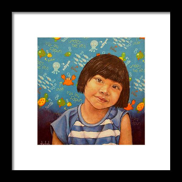 Girl Framed Print featuring the painting Flor by Ixchel Amor