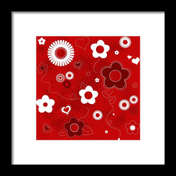 Abstract Framed Print featuring the drawing Floral And Hearts Valentine Pattern by Serena King