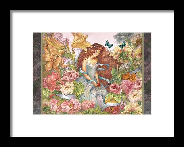 Flower Fairy Framed Print featuring the painting Floral Angel Glamorous Botanical by Judith Cheng