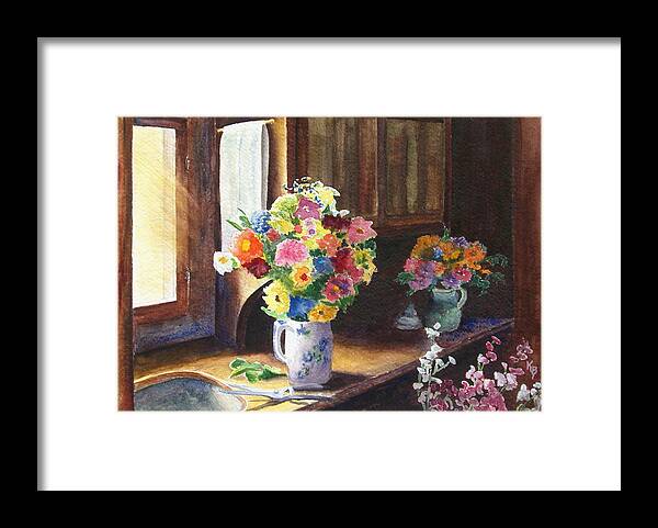 Flowers Framed Print featuring the painting Floral Arrangements by Karen Fleschler