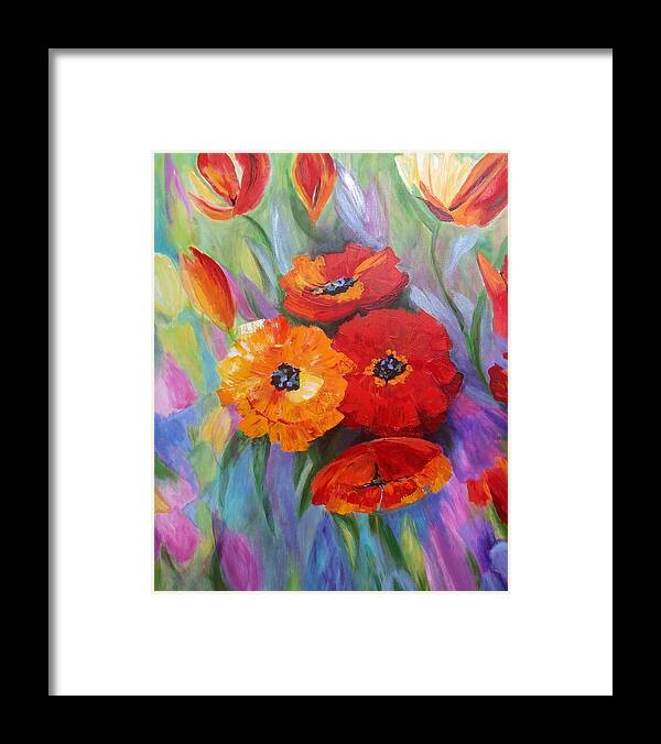 Floral Framed Print featuring the painting Floral Fusion by Rosie Sherman