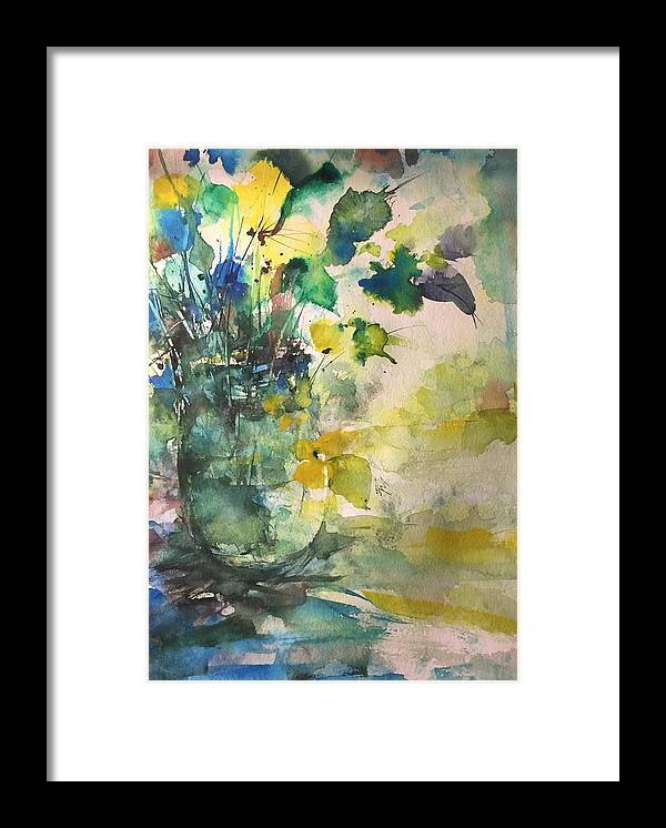 Base Framed Print featuring the painting Flower and Vase Stilllife by Robin Miller-Bookhout