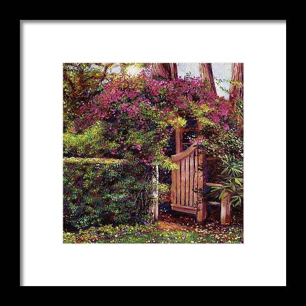 Gardens Framed Print featuring the painting Flower Draped Gateway by David Lloyd Glover