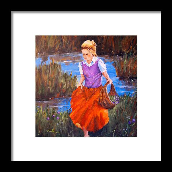 Girl Framed Print featuring the painting Flower Girl by Alan Lakin
