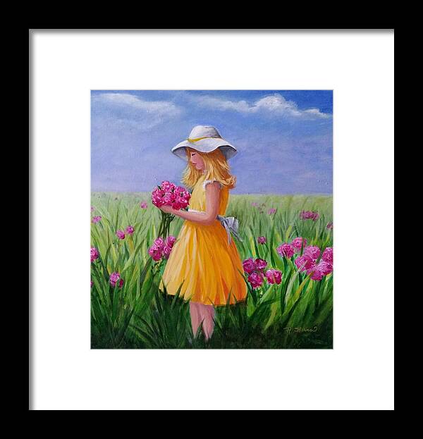 Child Framed Print featuring the painting Flower girl by Rosie Sherman