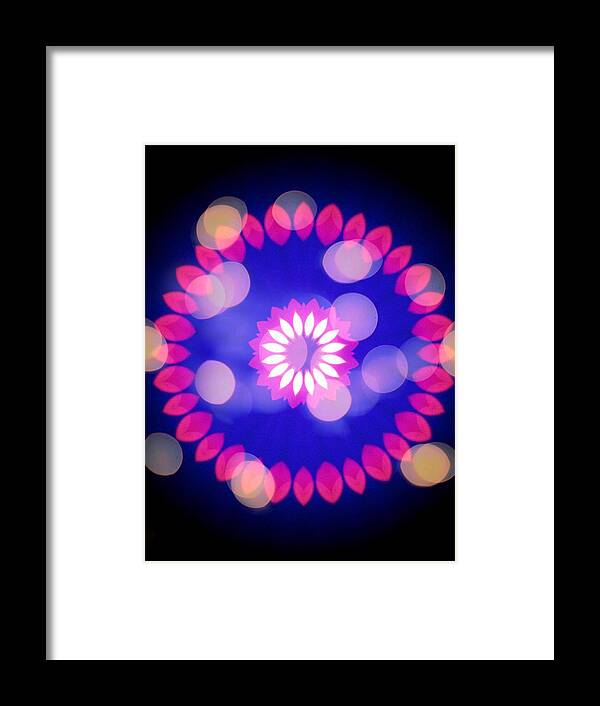 Boho Framed Print featuring the digital art Flower Mandala bokeh blue pink by Itsonlythemoon