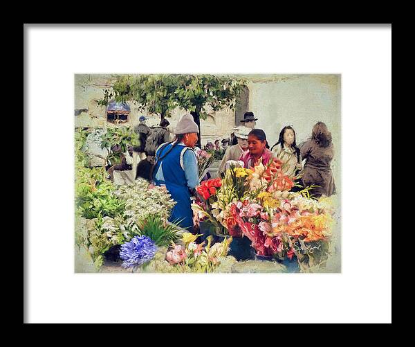 Julia Springer Framed Print featuring the photograph Flower Market - Cuenca - Ecuador by Julia Springer