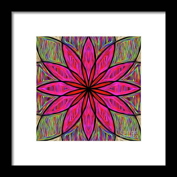 Flower On Rainbow Mandala Framed Print featuring the digital art Flower on Rainbow Mandala by Kaye Menner by Kaye Menner