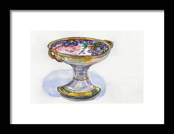 Flower Pedestal Dish Framed Print featuring the painting Flower Pedestal Dish by Julie Maas