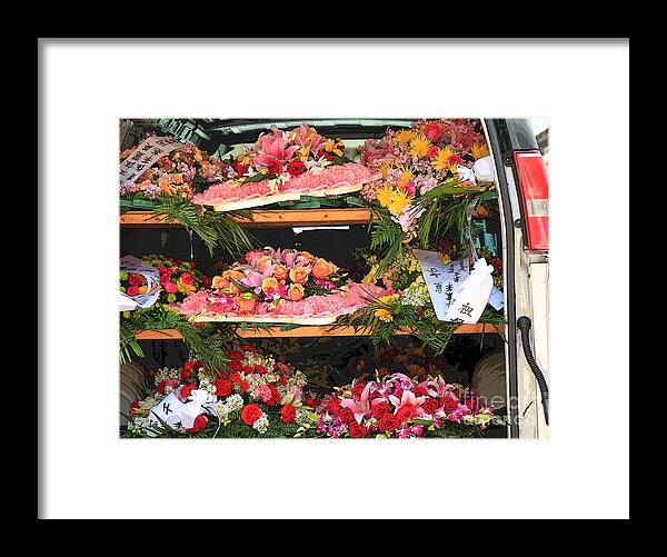 Red Framed Print featuring the photograph Flower Stall Ready by Jeanette French