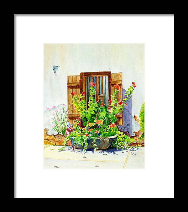 Tub Framed Print featuring the painting Flower Tub by Karen Fleschler