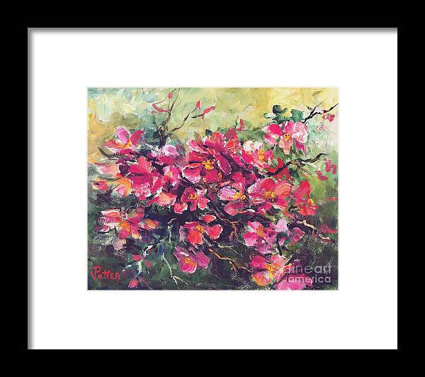 Spring Framed Print featuring the painting Flowering Quince by Virginia Potter