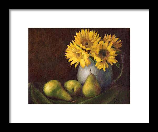 Flowers And Fruit Still Life Framed Print featuring the painting Flowers and Fruit by Janet King