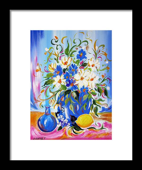 Flowers Framed Print featuring the painting Flowers and lemon by Roberto Gagliardi