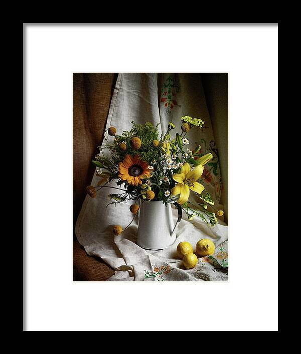 Flowers Framed Print featuring the photograph Flowers and Lemons by Alexander Fedin