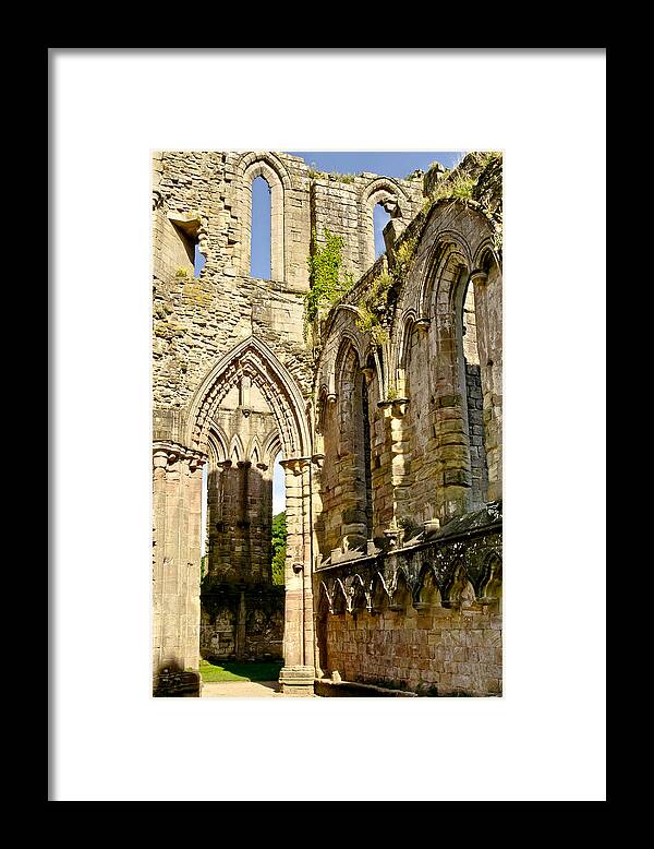 Walls Framed Print featuring the photograph Flowers, arched windows and sky. by Elena Perelman