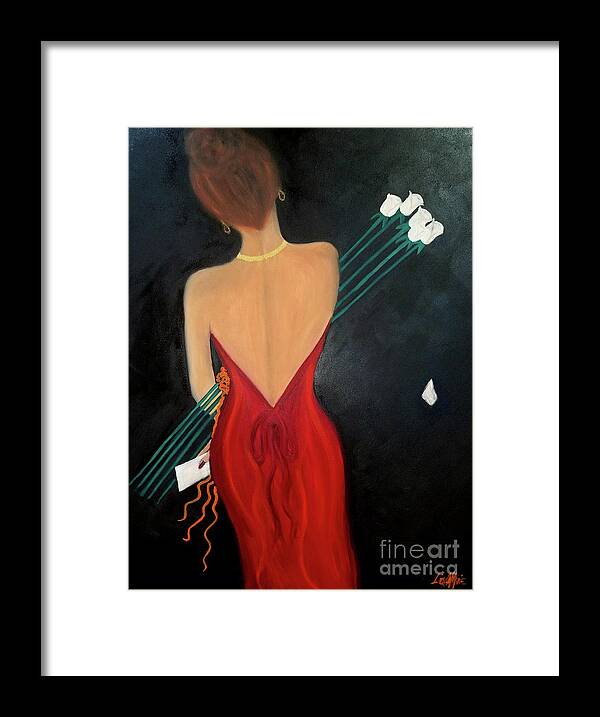Lady In Red Framed Print featuring the painting Flowers From A Friend by Artist Linda Marie