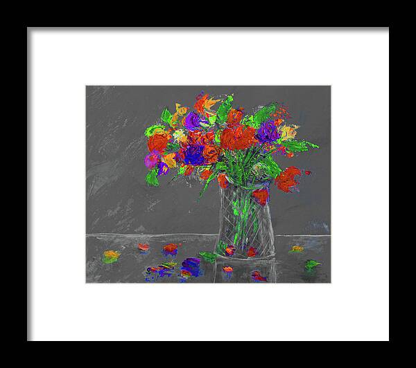 Hibiscus Framed Print featuring the painting Flowers In A Vase Painting Grey by Ken Figurski