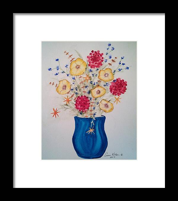 Floral Framed Print featuring the painting Flowers in blue vase 2 by Susan Nielsen
