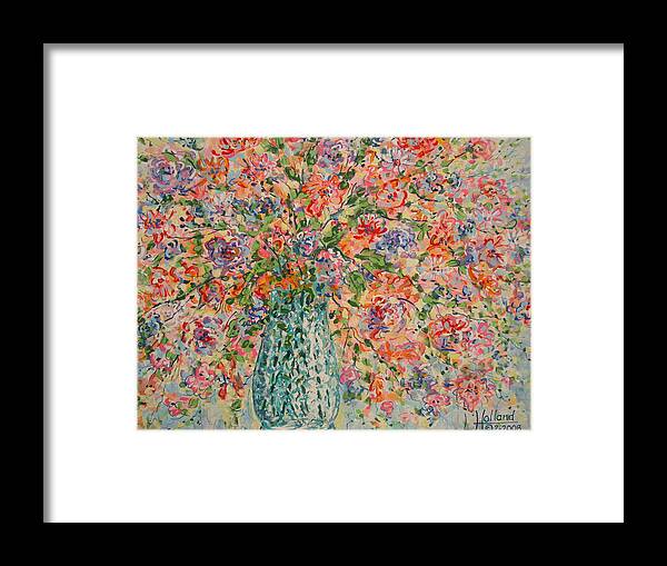 Flowers Framed Print featuring the painting Flowers In Crystal Vase. by Leonard Holland
