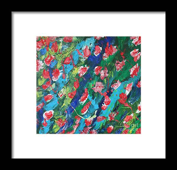 Flowers In The Sea   Bliss Contentment Delight Elation Enjoyment Euphoria Exhilaration Jubilation Laughter Optimism  Peace Of Mind Pleasure Prosperity Well-being Beatitude Blessedness Cheer Cheerfulness Content Framed Print featuring the painting Poppies by Sarahleah Hankes
