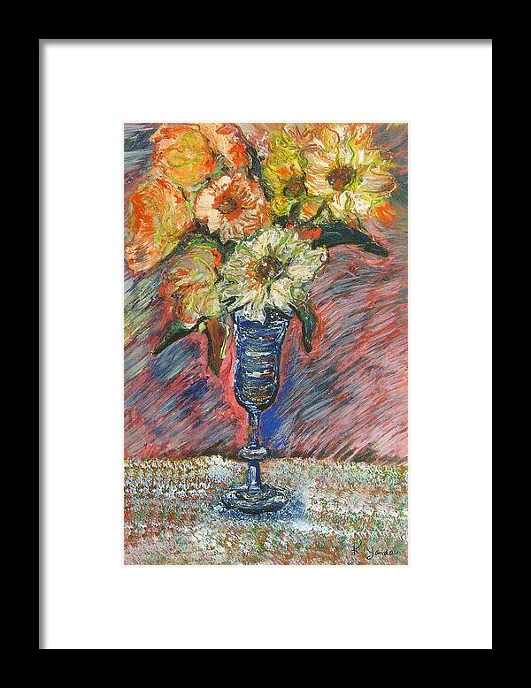 Flowers Wine Glass Vase Daisy Pastel Original Art Framed Print featuring the pastel Flowers in Wine Glass by Katt Yanda