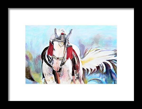 Horse Framed Print featuring the painting Flowing tail by Khalid Saeed