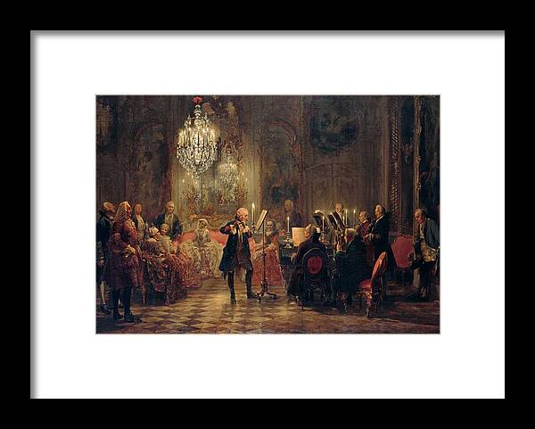 Flute-concert-with-frederick-the-great-in-sanssouci Framed Print featuring the painting Flute Concert with Frederick the Great in Sanssouci by Celestial Images