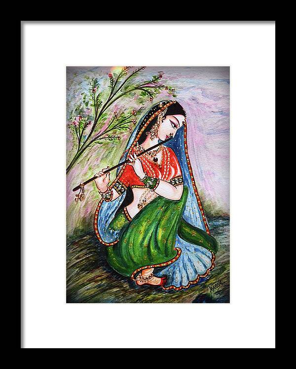 Radha Framed Print featuring the painting Flute Player by Harsh Malik