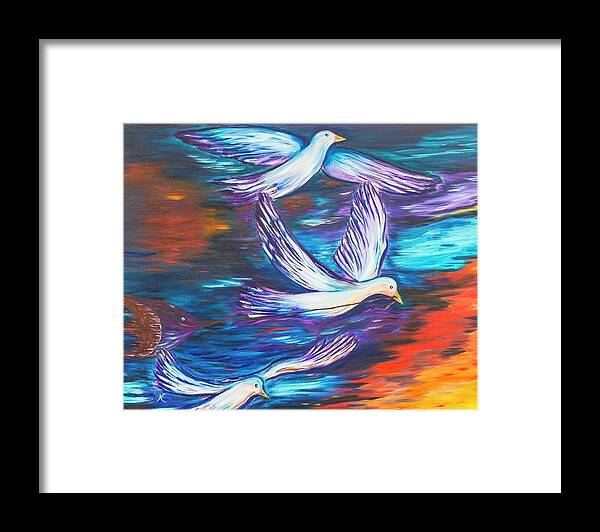 Flying A Kite Framed Print featuring the painting Flying A Kite by Neslihan Ergul Colley