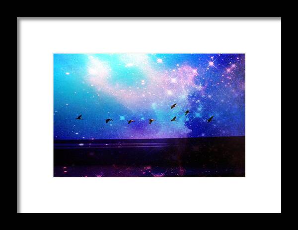 Abstract Framed Print featuring the mixed media Flying the Galaxy by Stacie Siemsen