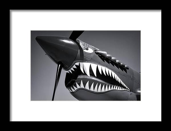P-40 Framed Print featuring the photograph Flying Tiger Plane Black And White by Garry Gay