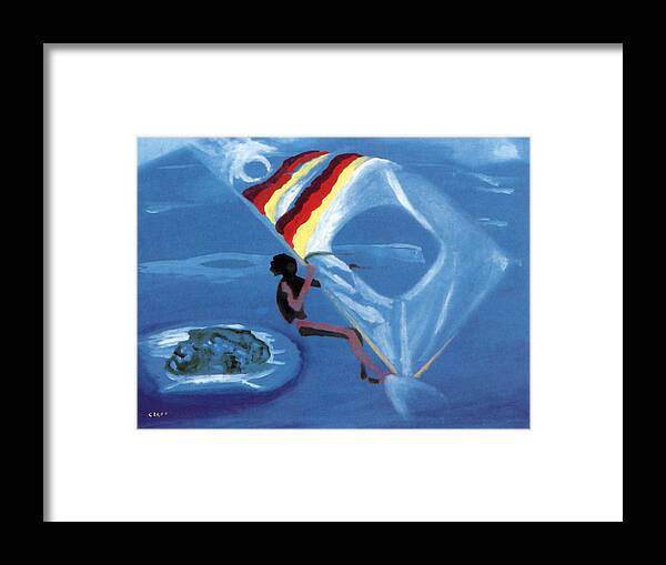 Windsurfer Framed Print featuring the painting Flying Windsurfer by Enrico Garff